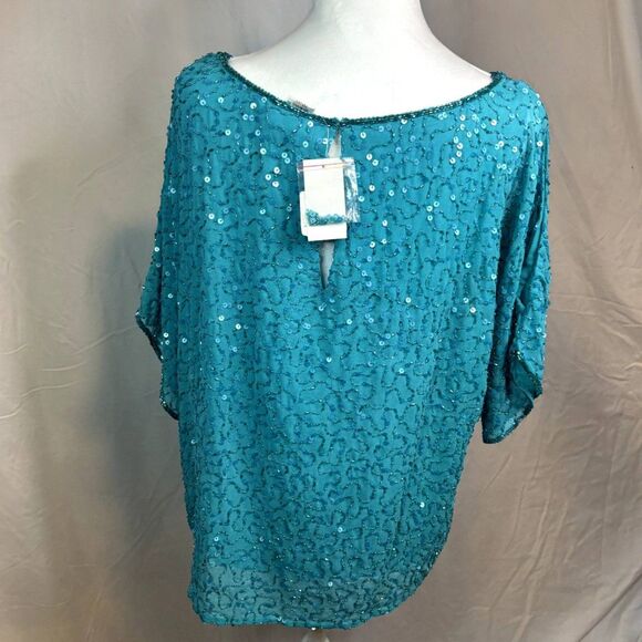 Draper's & Demons Alex Evenings Light Blue Sequin Tunic Top Womens Designer NWT - Picture 6 of 8